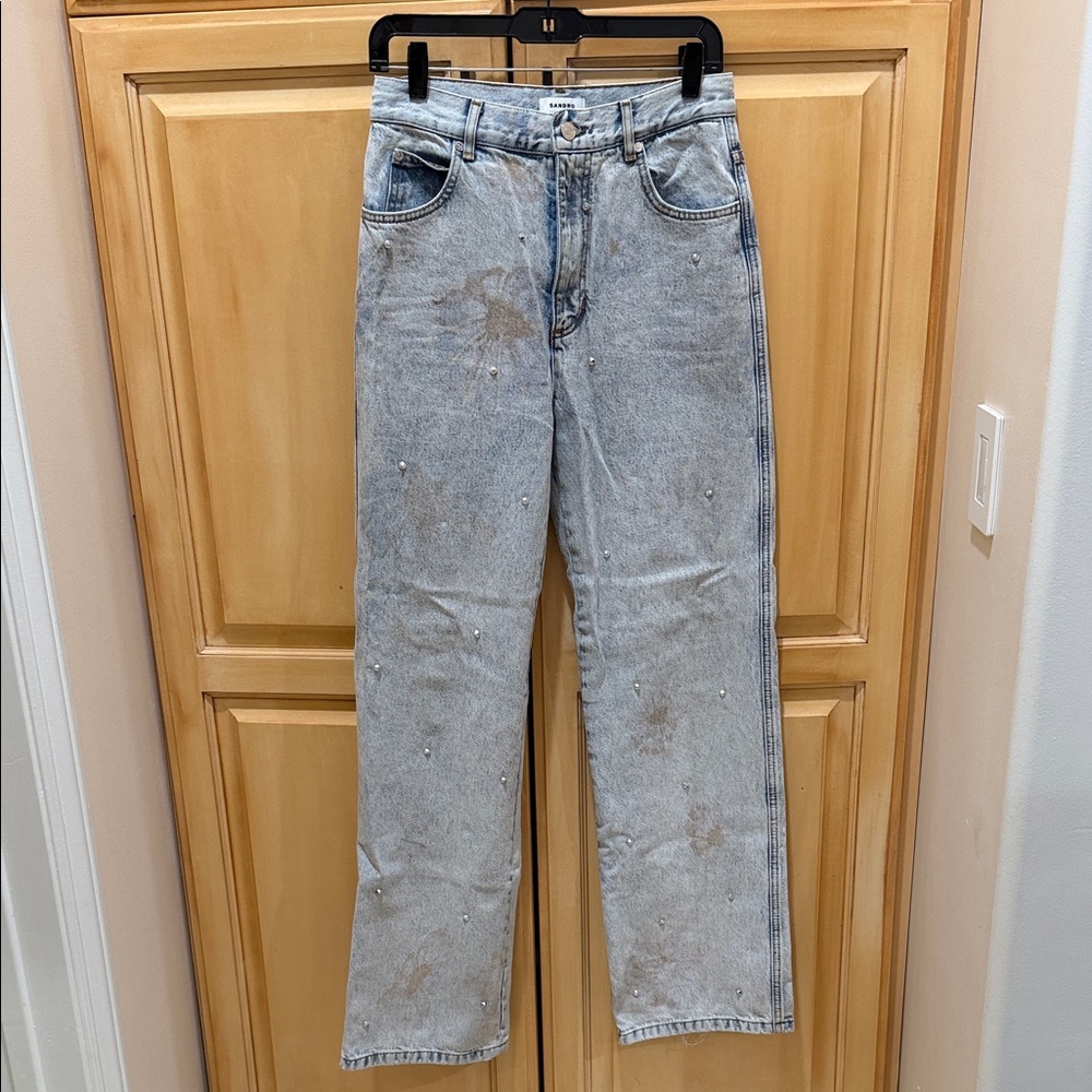 Women’s Light Blue studded Jeans. Featuring floral prints. Purchased in Paris!